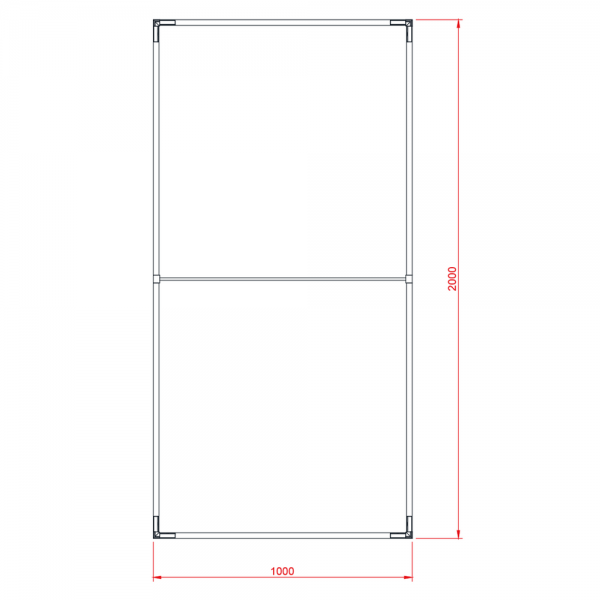 Dimensioned drawing of the light wall in 100 x 200 cm size