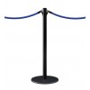 Black retractable belt stanchion with two blue belts attached on both sides