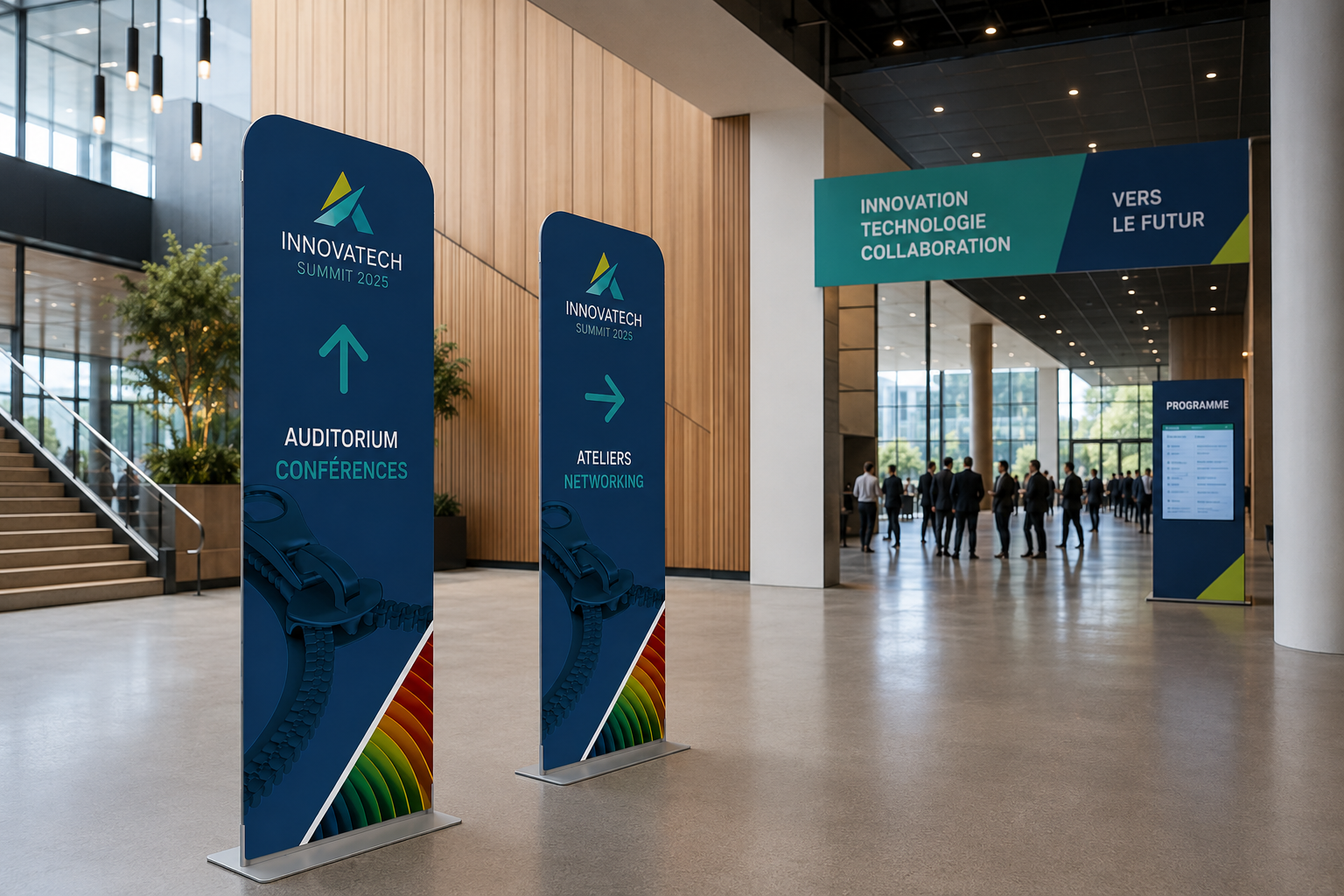 Totem-Displays zur Hallenstrukturierung