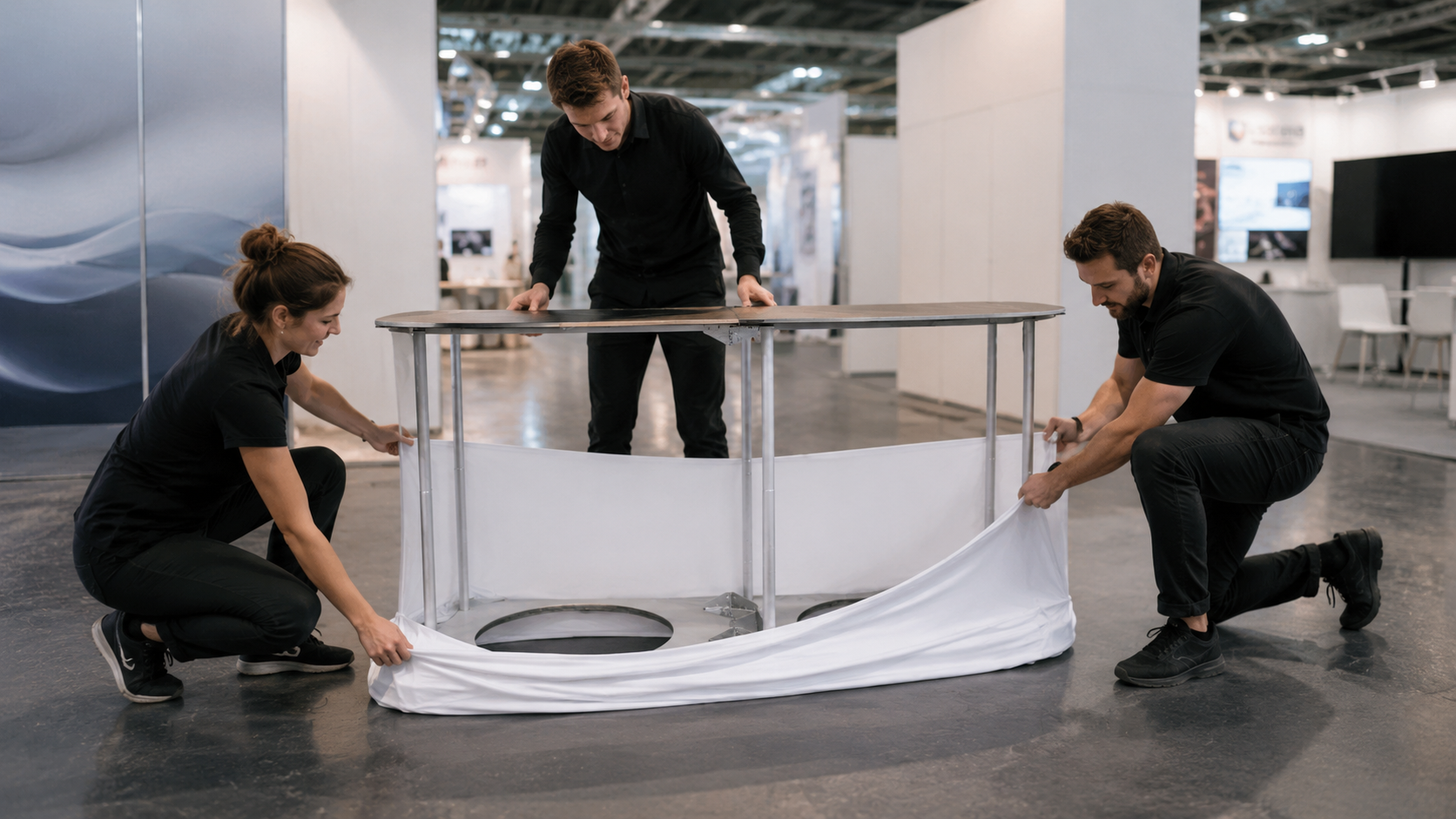 Comptoirs expo avec structure alu et tissu tendu